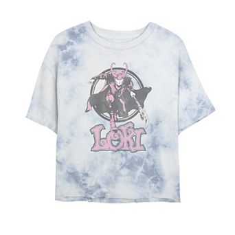 Juniors' Marvel Loki Retro Pink Hue Stance Portrait Tee