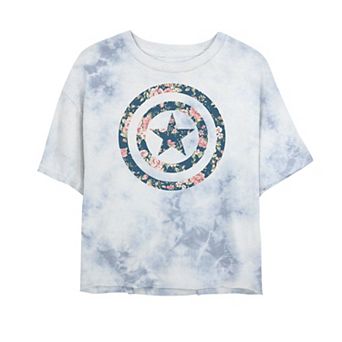 Juniors' Marvel Captain America Floral Print Tee