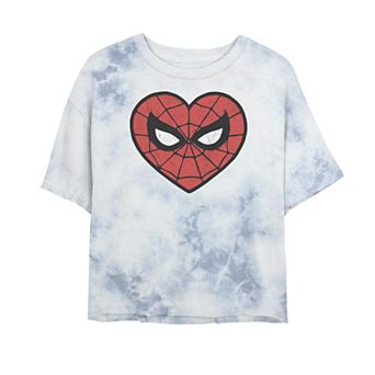 Juniors' Marvel Spider-Man Face Mask Valentine's Heart Logo Tee