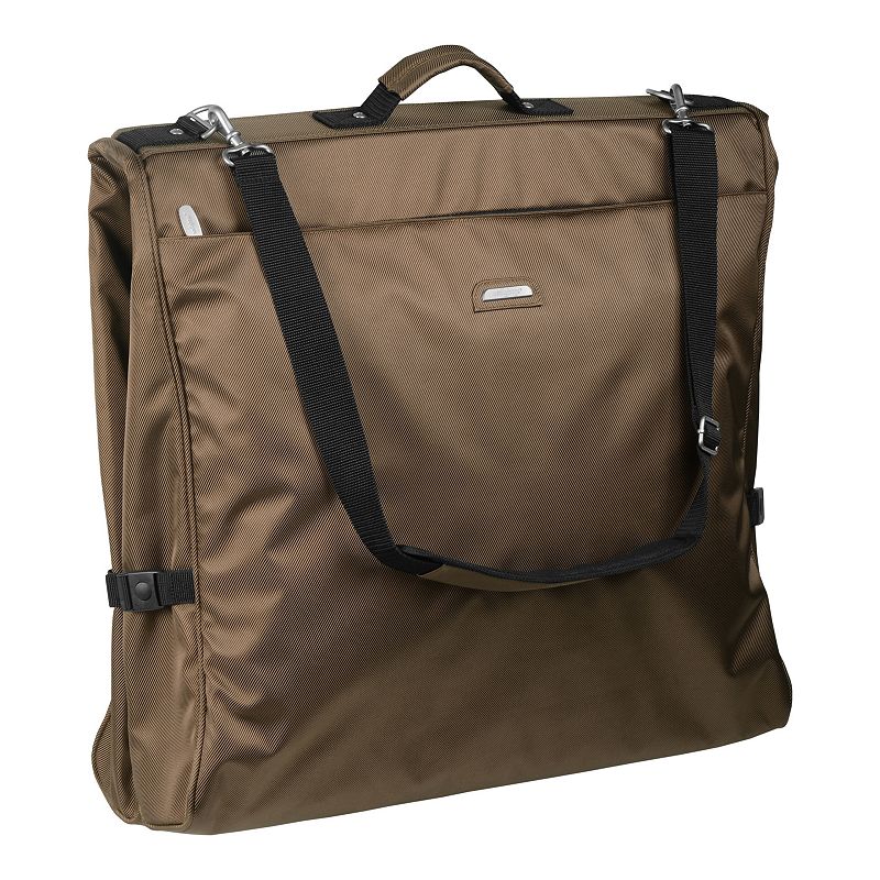 WallyBags® 45" Premium Framed Garment Bag with Shoulder Strap and Multiple Pockets, Brown