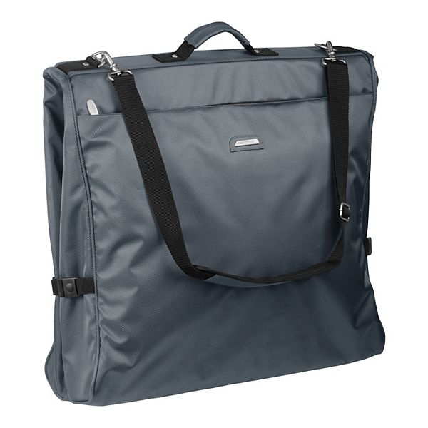 WallyBags 45" Premium Framed Garment Bag with shoulder strap and multiple pockets in Grey