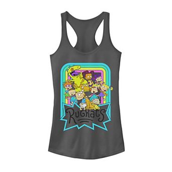 Juniors' Rugrats Neon Rainbow Reptar And Friends Racerback Graphic Tank Top