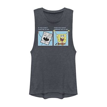 Juniors' SpongeBob SquarePants Doodlebob Meme Muscle Graphic Tank Top