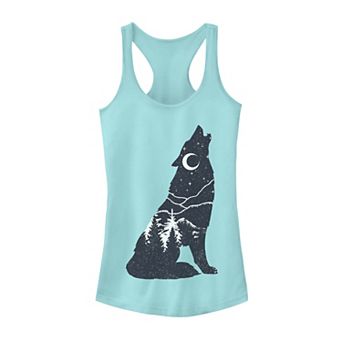 Juniors' Wolf Howl Silhouette Fill Graphic Tank Top