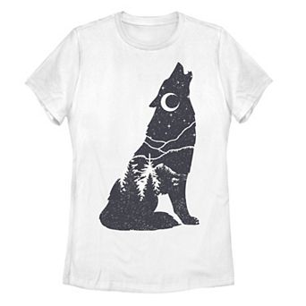 Juniors' Wolf Howl Silhouette Fill Graphic Tee