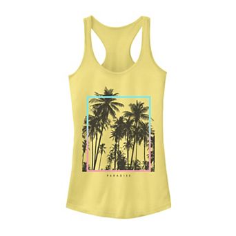 Juniors' Paradise Palm Trees Gradient Box Design Graphic Tank Top