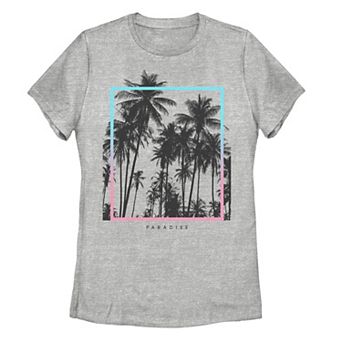 Juniors' Paradise Palm Trees Gradient Box Design Graphic Tee