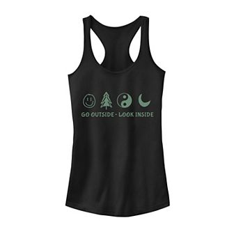 Juniors' Trendy "Go Outside Look Inside" Smiley Face Tree Yin Yang Tank Top