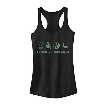 Juniors' Trendy "Go Outside Look Inside" Smiley Face Tree Yin Yang Tank Top