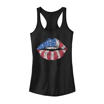 Juniors' Trendy American Flag Lips Tank Top