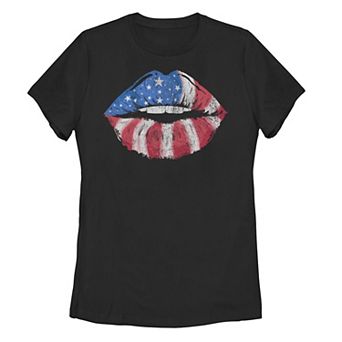 Juniors' Trendy American Flag Lips Tee