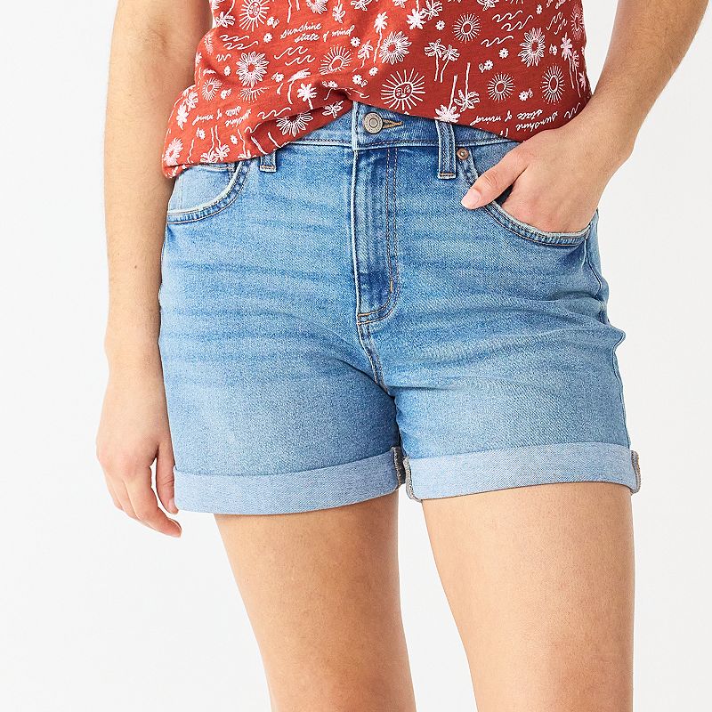 Womens Sonoma Goods For Life Exclusive Rolled-Cuff Denim Mom Shorts, Size: