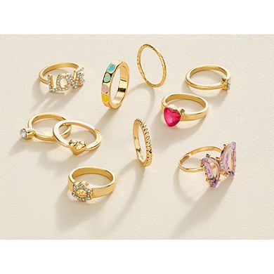 Girls Capelli 10-Pack Hearts, Love & Butterfly Rings