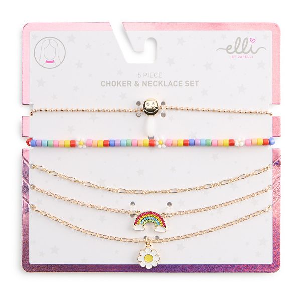 Girls Capelli 5 Pack Smiley Face Rainbow Choker Layered Necklaces