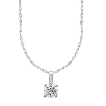14k White Gold 1/2 Carat T.W. Round Cut GSI Certified Diamond Solitaire Pendant Necklace
