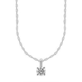 14k White Gold 1/4 Carat T.W. Round Cut GSI Certified Diamond Solitaire Pendant Necklace