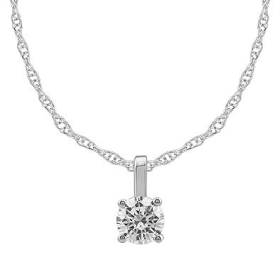 14k White Gold 1/4 Carat T.W. Round Cut GSI Certified Diamond Solitaire Pendant