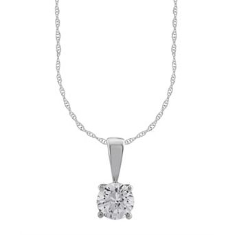 14k White Gold 1/2 Carat T.W. Round Cut GSI Certified Diamond Solitaire Pendant