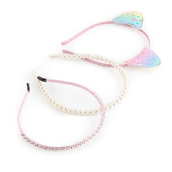 Girls Capelli 3-Pack Cat Ears, Simulated Pearls & Gems Headbands