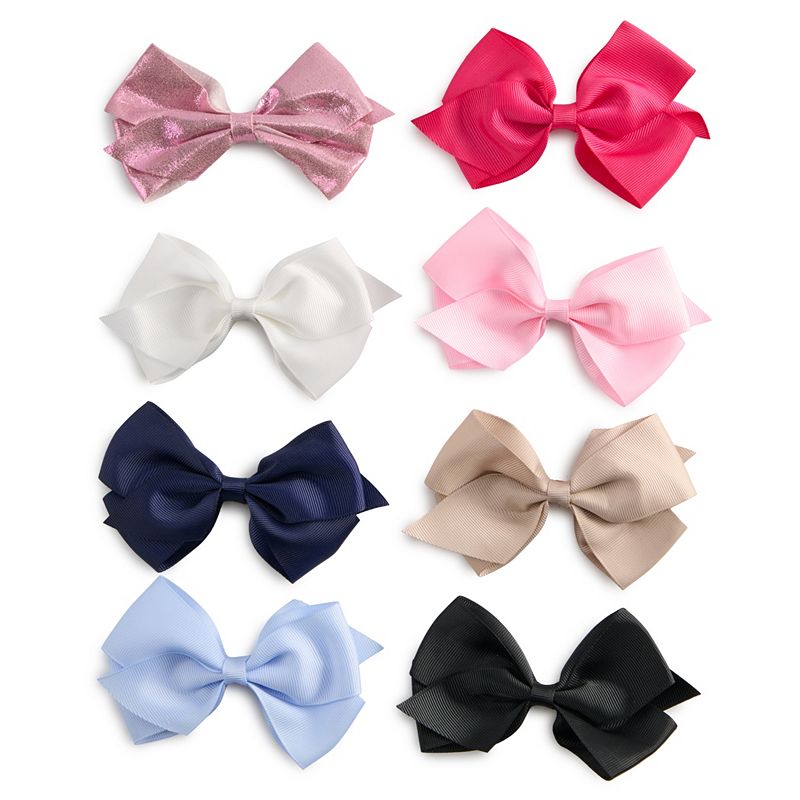 Girls Capelli 8-Pack Bow Hair Clips, Dark Pink
