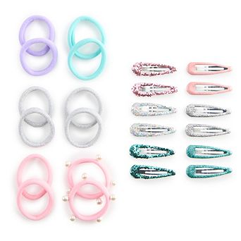 Girls Capelli Solid, Simulated Pearl & Metallic Snap Clip & Hosiery Hair Ponytales