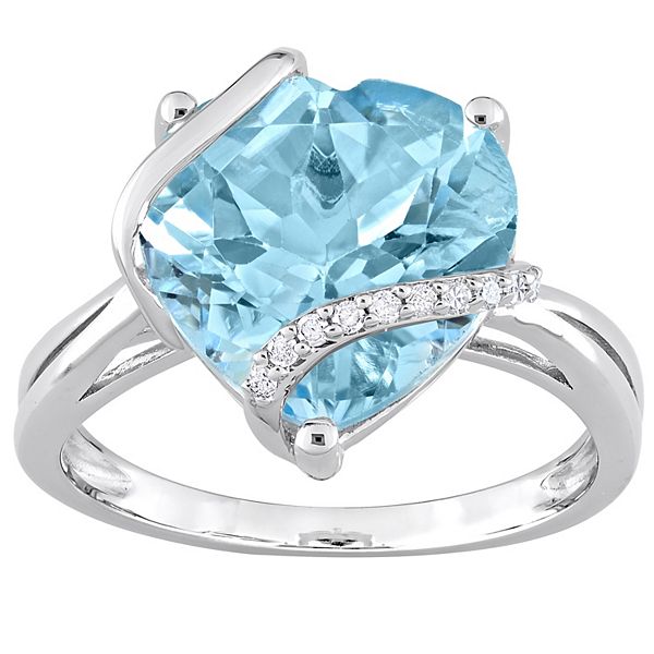 Stella Grace Sterling Silver Blue Topaz & Diamond Accent Heart Wrapped Ring