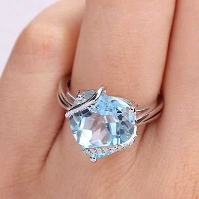 Stella Grace Sterling Silver Blue Topaz & Diamond Accent Heart Wrapped Ring