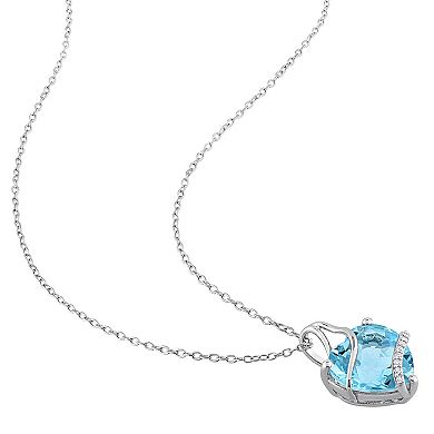 Stella Grace Sterling Silver Blue Topaz & Diamond Accent Heart Wrapped Pendant Necklace