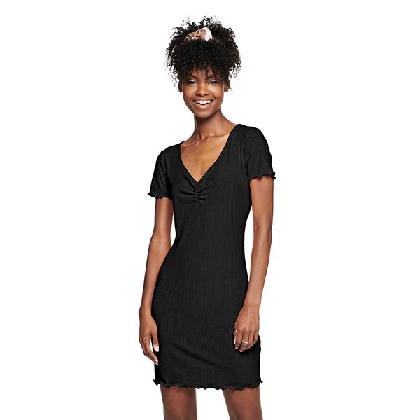 Juniors SO V Neck Bodycon Lettuce Edge Dress