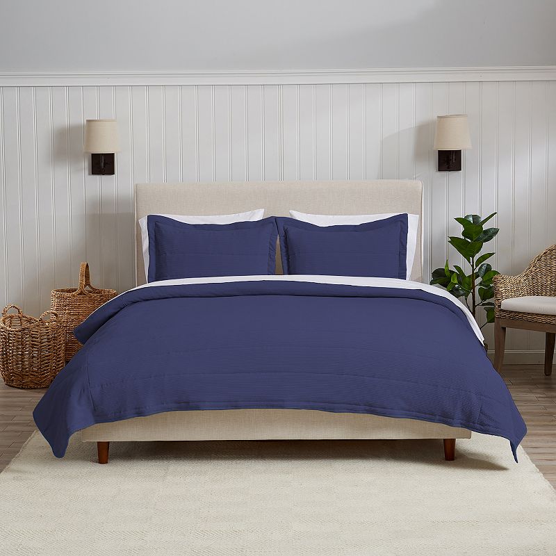 Great Bay Home Ellie Textured Striped Quilt Set with Shams, Blue, Full/Quee