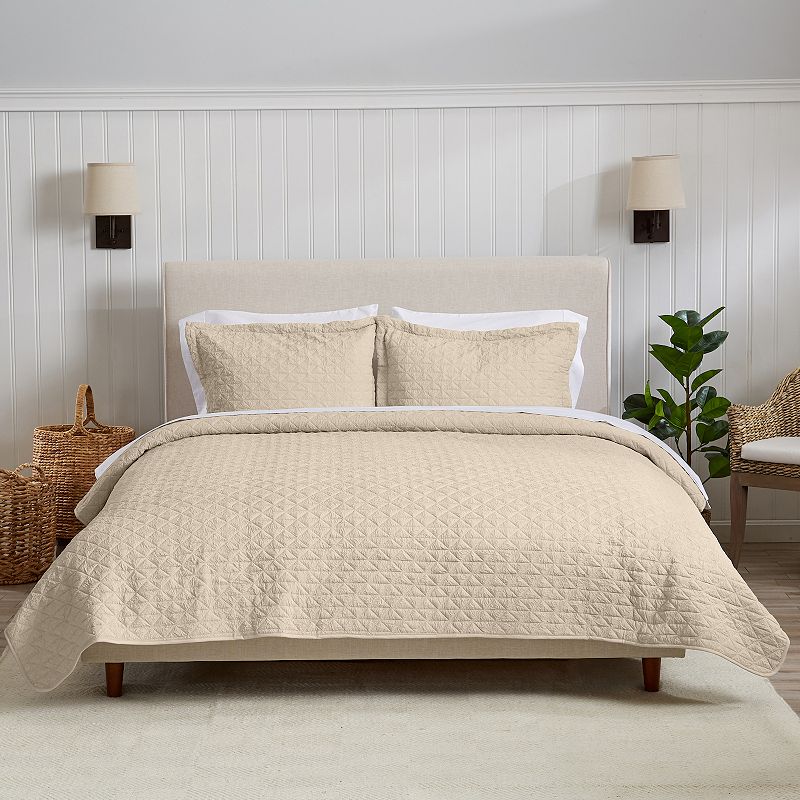 Great Bay Home Emeline Solid Quilt Set with Shams, Natural, Full/Queen