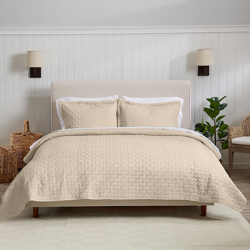 Great Bay Home Emeline Solid Quilt Set with Shams, Natural, King