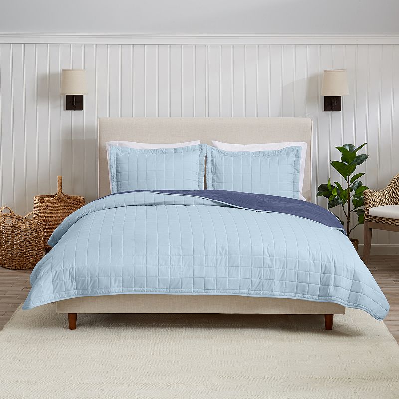 Great Bay Home Mylo Two Tone Quilt Set with Shams, Blue, King