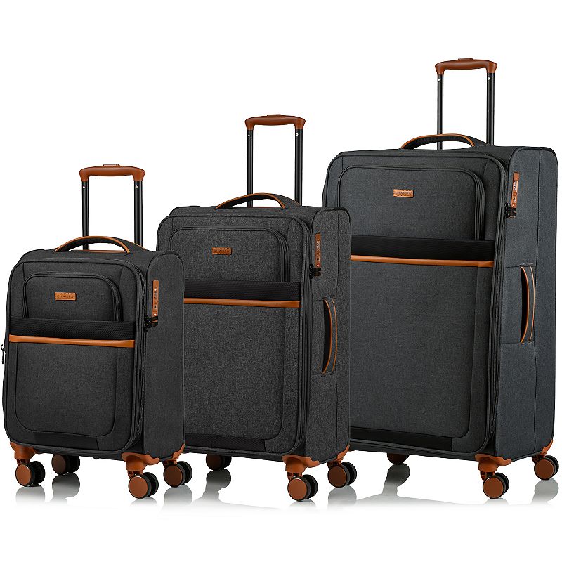 Champs Classic II Collection 3-Piece Softside Spinner Luggage Set, Black, 3
