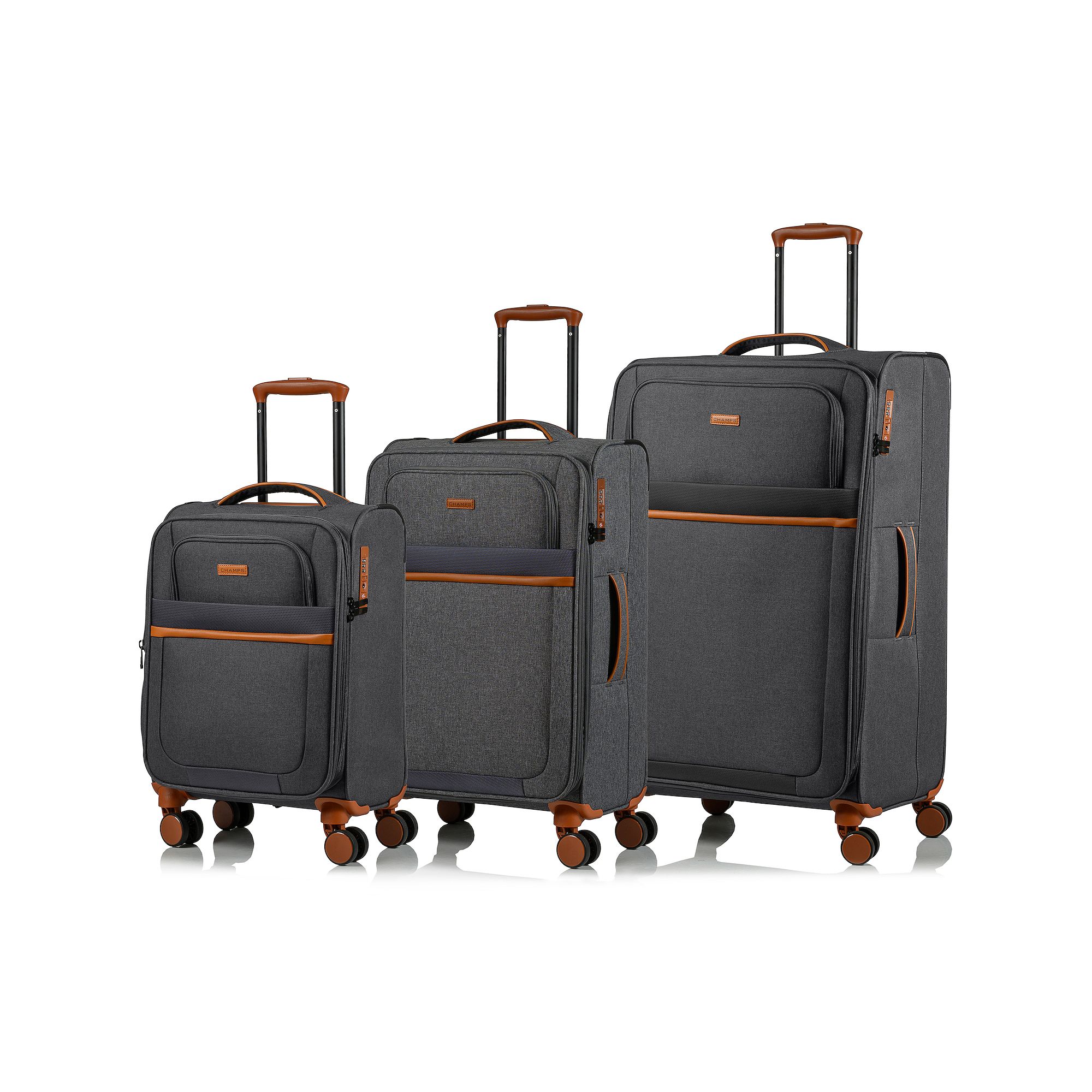 Champs Classic II Collection 3-Piece Softside Spinner Luggage Set, Gray