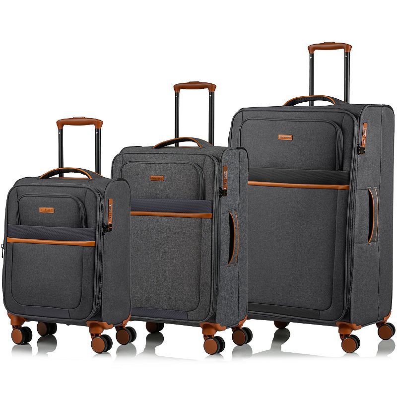 Champs Classic II Collection 3-Piece Softside Spinner Luggage Set, Silver, 