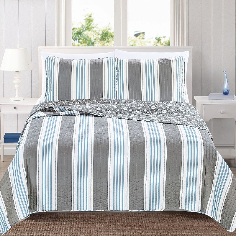 Great Bay Home St. Croix Coastal Quilt Set with Shams, Multicolor, Full/Que