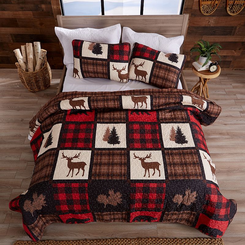 Great Bay Home Stonehurst Rustic Lodge Quilt Set with Shams, Red, King