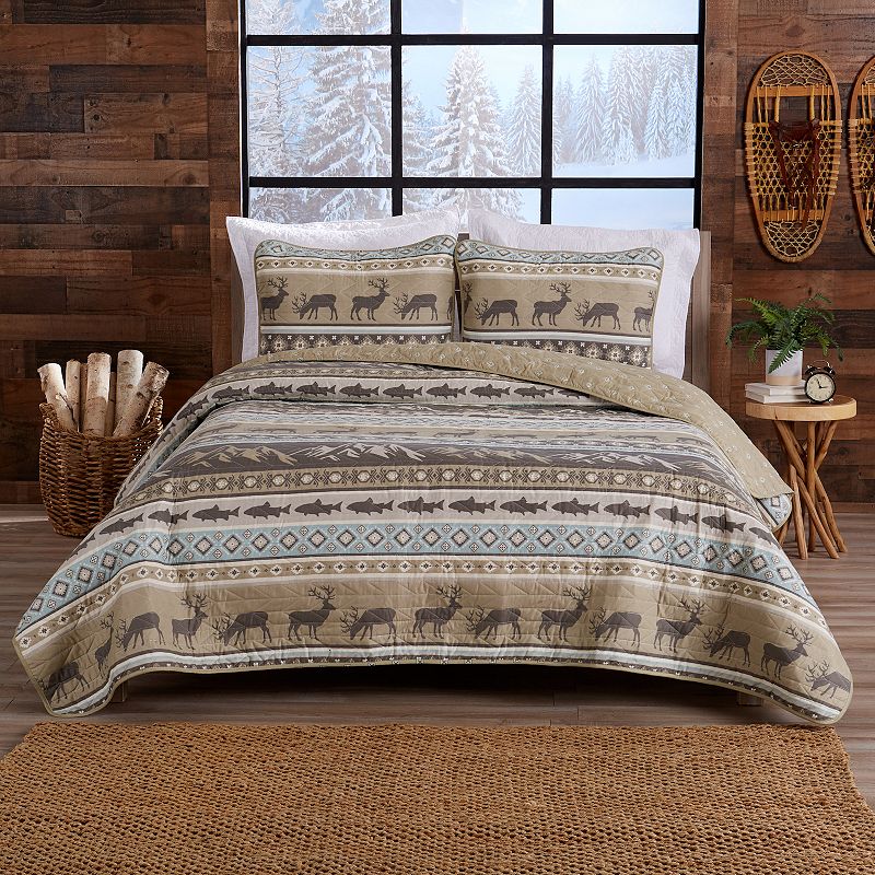 Great Bay Home Yosemite Mahogany Striped Quilt Set with Shams, Multicolor, 