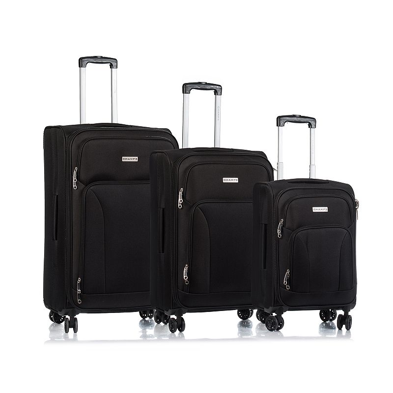 Champs Travelers Collection 3-Piece Softside Spinner Luggage Set, Black, 3 