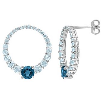 Stella Grace Sterling Silver London & Sky Blue Topaz Graduated Open Circle Earrings