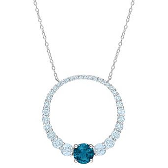 Stella Grace Sterling Silver London & Sky Blue Topaz Graduated Open Circle Pendant Necklace