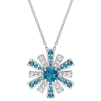 Stella Grace Sterling Silver London Blue Topaz & White Topaz Starburst Pendant Necklace