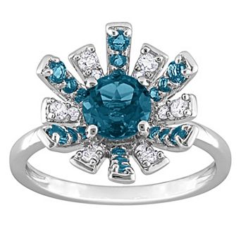 Stella Grace Sterling Silver London Blue Topaz & White Topaz Starburst Cocktail Ring