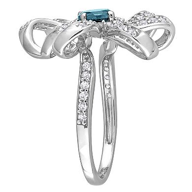 Stella Grace Sterling Silver London Blue Topaz & White Topaz Flower Cocktail Ring