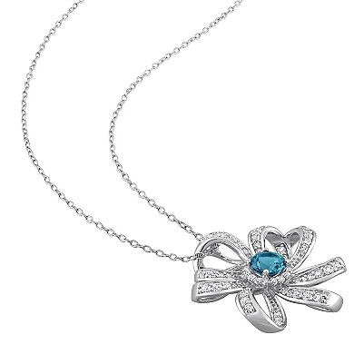 Stella Grace Sterling Silver London Blue Topaz & White Topaz Flower Pendant Necklace