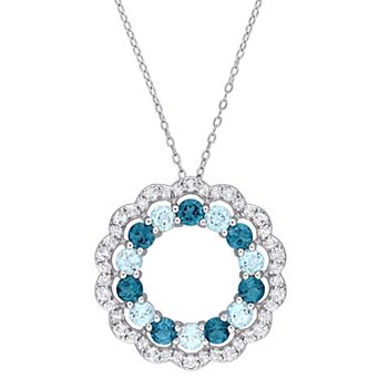 Stella Grace Sterling Silver Blue Topaz & White Topaz Open Circle Pendant Necklace