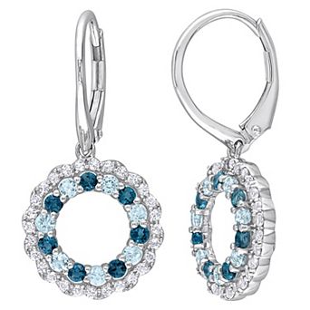 Stella Grace Sterling Silver Blue Topaz & White Topaz Circle Drop Leverback Earrings