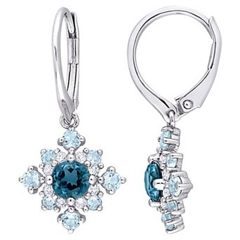 Stella Grace Sterling Silver Blue Topaz & White Topaz Cluster Leverback Earrings