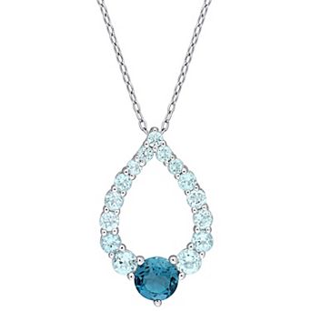 Stella Grace Sterling Silver London & Sky Blue Topaz Graduated Open Teardrop Pendant Necklace